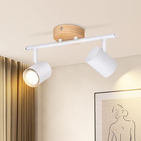 ZMH Plafonnier 2 Spot GU10 - Moderne Blanc Bois Orientable 350° Lampe de Salon pour Chambre Couloir Cuisine MAX.25W - Sans ampoule (1/5)