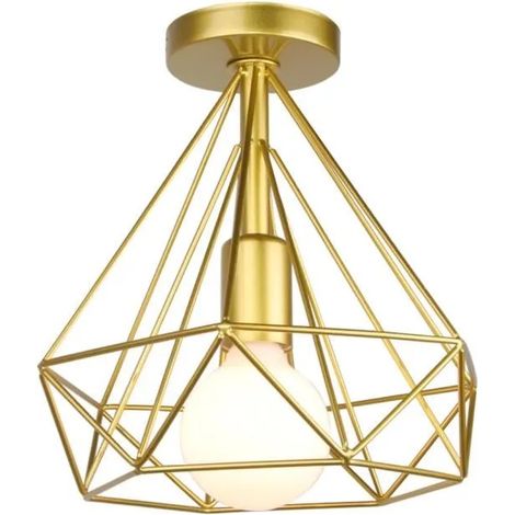 U-do 1 Pcak Lampe de Plafond Vintage Cage en Diamant Plafonnier Luminaire Industriel Or E27 (1/4)