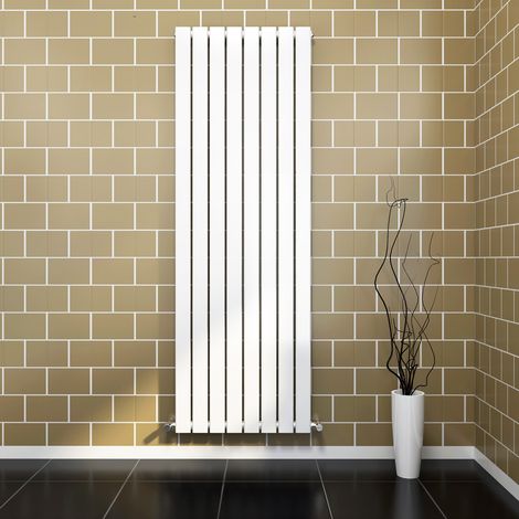 ELEGANT 1800x608mm White Designer Radiator Vertical Flat Panel Single Panel Radiator with Angled Radiator Valves (1/5)