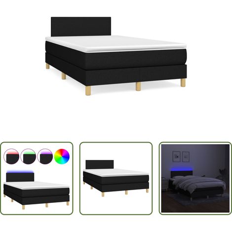 Sommier tapissier - Sommier à lattes de lit matelas et LED noir 120x190 cm tissu (1/5)