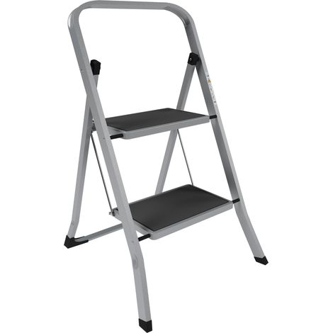 Escabeau Pliable, Marchepied Antidérapant, 150kg, Gris, 83x47x52cm, 2 Marches (1/5)