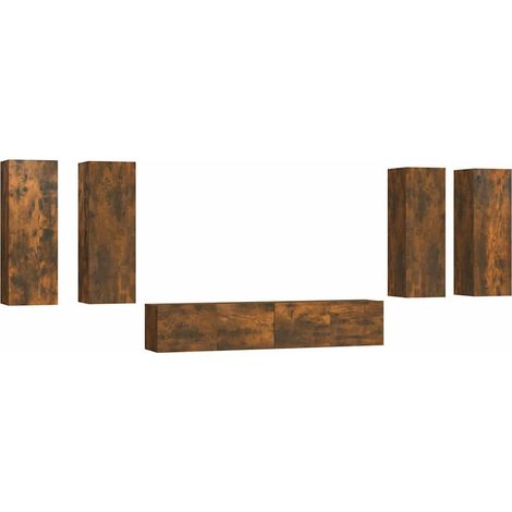 Maison Exclusive - Set di Mobili Porta TV 6 pz Rovere Fumo in Legno Multistrato (1/5)