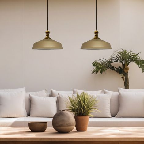 bamyum Asletl Suspension Luminaire Industrielle Rétro en Metal Lot de 2, Lustre de Salon Vintage, Éclairage de Plafond pour Chambre, Cuisine, Lampe Suspendue Beige (1/3)