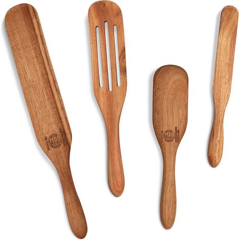 Spatule En Acacia - Set De 4 Spatules Cuisinière Ergonomique Avec Forme Incurvée - Pour Remuer Racler Servir Et Étaler - 4 Pièces (1/5)