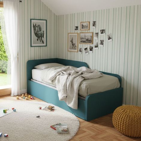 Divano letto sagomato 80x190 con letto estraibile e sollevabile - Verde Petrolio
