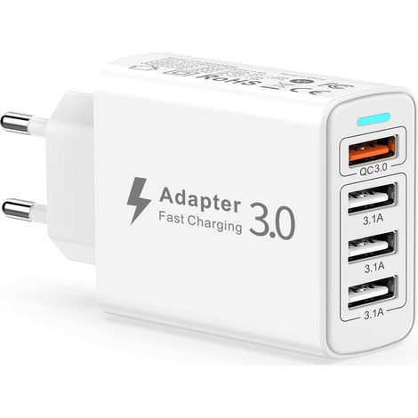 Chargeur USB Multiple, Prise USB Multiple 4 Ports 33W Chargeur Rapide QC3.0 Chargeur Multi US B Adaptateur Secteur Telephone pour iPhone 14 13 12 11 XR X 8 7 6,iPad,Samsung S23 S22 S21 (1/5)