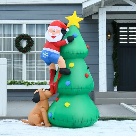 Árbol de Navidad hinchable de 180 cm con Papá Noel, perro y luces LED, decoración navideña para exteriores. (1/5)