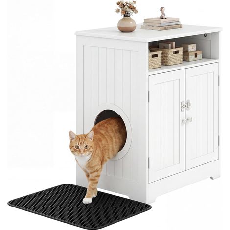 Bac à litière pour chat avec tapis, couvercle, portes verrouillables, entrée latérale, maison pour chatons, 2 kits anti-basculement,59,5 x 43,5 x 73cm (1/5)