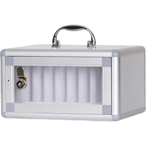 Boîte de rangement pour téléphone portable en alliage d'aluminium avec plusieurs fentes transparentes - Organiseur sécurisé pour l'école, le bureau - Avec codes numériques (1/4)