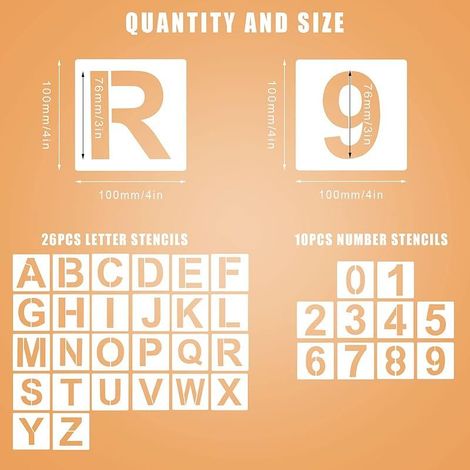 36pcs Alphabets Numéro Pochoirs, 10cm Plastique Réutilisable Pochoir de Lettres Pochoirs d'Artisanat de Numéros pour Art Projects Décoration DIY La Peinture (1/5)