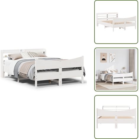 Cadre de lit avec tête de lit blanc 135x190 cm bois pin massif - Cadre De Lit - Cadres De Lit - Sommier - Meuble De Chambre À Coucher (1/5)