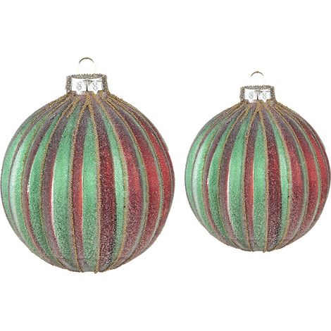 Lot de 2 Boules de Noël en Verre Décoration Sapin Rouge et Vert Ø 10 cm et Ø 8 cm - PANGIVO (1/2)