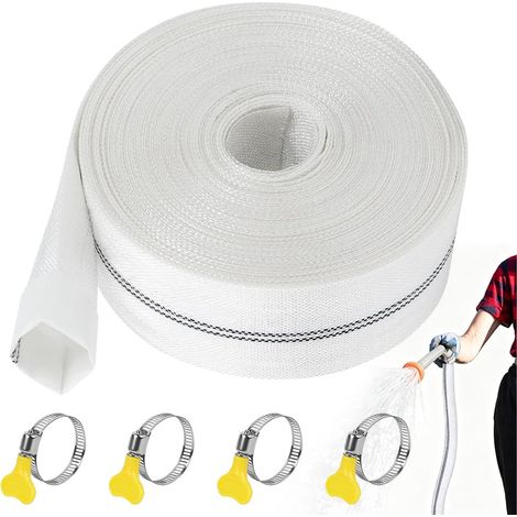 Tuyau Refoulement Plat, 20 m Ø 32mm Tuyau Plat Flexible en Tissu, 1 1/4 Pouce Tuyau Arrosage avec 4 Clips, Tuyaux de Vidange pour Pompes Submersibles, Pompes à Eau Sale, Irrigation de Jardin (1/5)