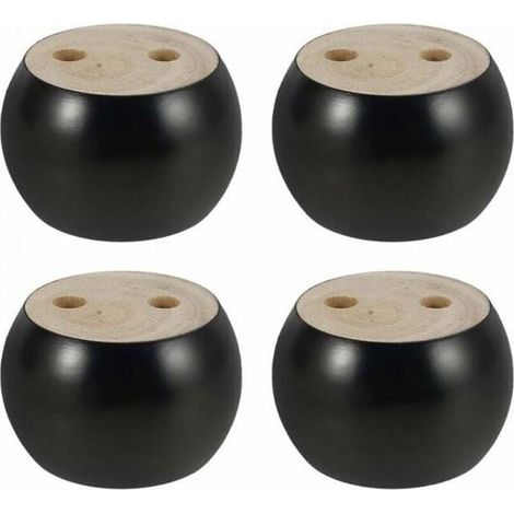 Lot de 4 pieds de meubles ronds en bois, 5 cm de hauteur, pour canapé, lit, fauteuil, armoire, avec vis et ruban adhésif (noir) (1/4)