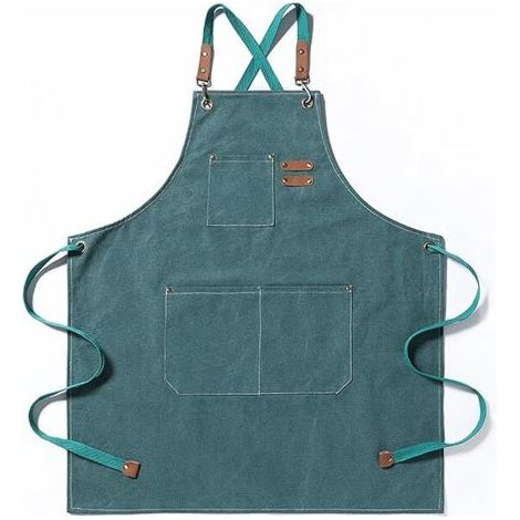 Grembiule da cucina/giardino in tela di cotone con ampie tasche per uomo e donna, regolabile, resistente – Verde