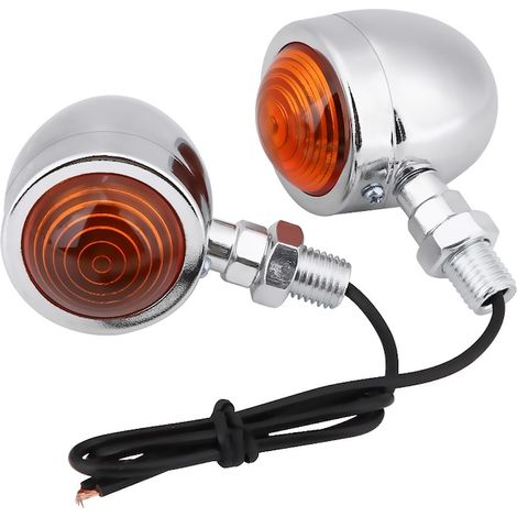 Lot de 2 clignotants LED moto 6x5,5 cm, coque argentée et verre jaune, feux de signalisation 12V (1/5)