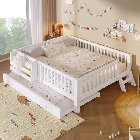 DESVIAE Lit plateforme enfant 140x200 avec barrière de sécurité lit gigogne blanc bois MDF (1/5)