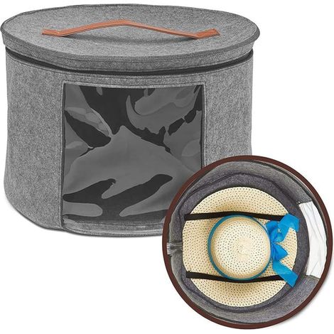 Caja redonda para guardar sombreros de 40 x 26 cm con tapa, organizador de sombreros plegable para viajes, organizador de sombreros redondo, caja de almacenamiento de sombreros moderna para mujer (1/5)