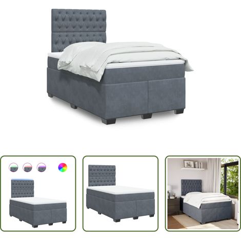 vidaXL LED-Beleuchtung - Boxspringbett mit Matratze Dunkelgrau 120x200 cm Samt (1/5)