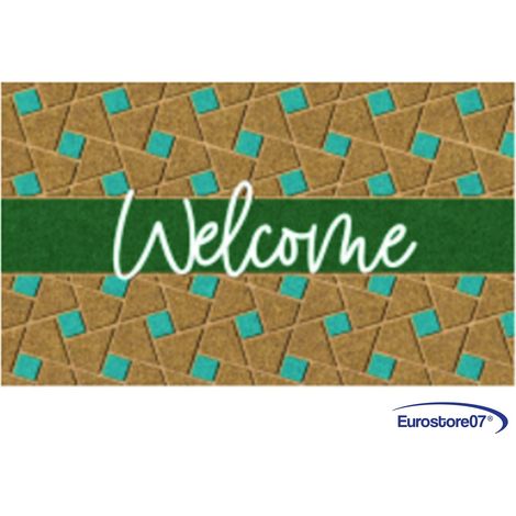 Zerbino cocco "welcome green"in cocco mm.15 fondo pvc antiscivolo cm.40x70 (1/4)
