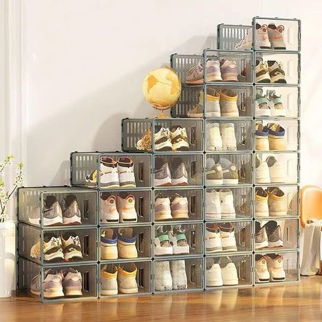 Boîtes à chaussures empilables, lot de 6 en plastique ABS, organisateurs de rangement pour chaussures dans l'armoire