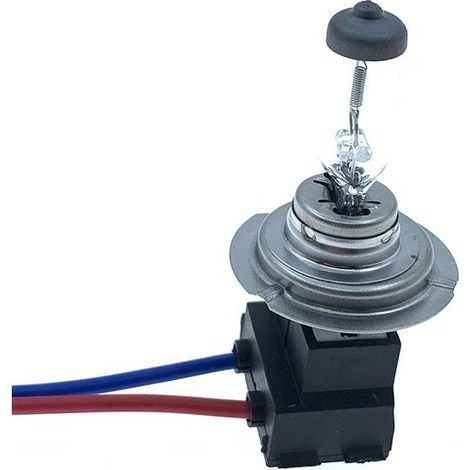 Douille H7 décentrée en céramique pour ampoule de voiture avec fil de cuivre et fiche à deux broches. Douille H7 pour ampoule de voiture - Fiche + Ampoule