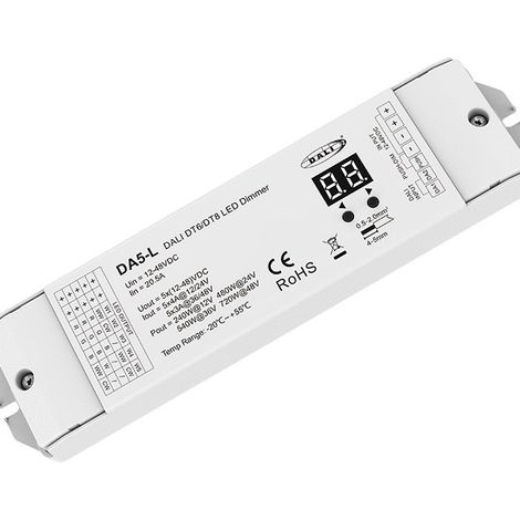 DALI Constant Voltage Controller DA5-L, 12-48 V DC, 5 Channels 4 A, DIM/CCT/RGB/RGBW/RGB+CCT