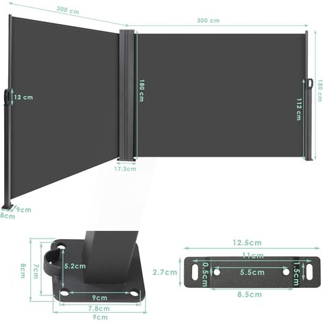 Liferun – Store latéral extensible 180 x 600 cm – Paravent rétractable imperméable – Protection solaire UV – Installation facile pour balcon et jardin