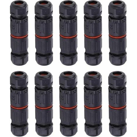 Lot de 10 Fil électrique étanche, connecteur de câble extérieur pour boîte de jonction étanche, IP68 Connecteur de câble électrique étanche pour connecteur 3 broches prise de courant exté