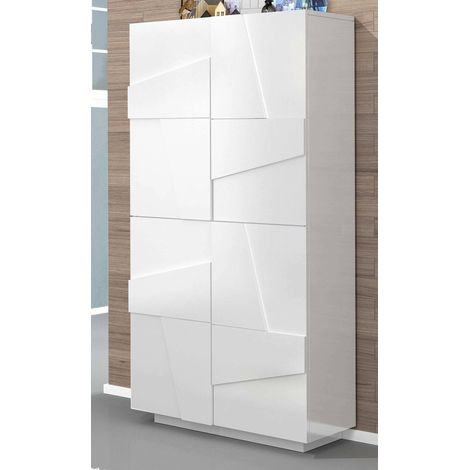 Dmora Zapatero moderno, Made in Italy, con 4 puertas batientes, Zapatero de entrada, Armario multiusos, 81x38h167 cm, color blanco brillante, con embalaje reforzado (1/5)