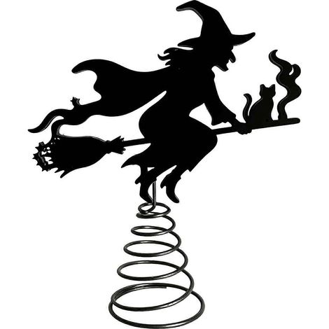 Noir Iron sorcière cime de sapin avec éclairage LED lumières, Silhouette décoration, pour Noël Halloween fête,A (1/5)