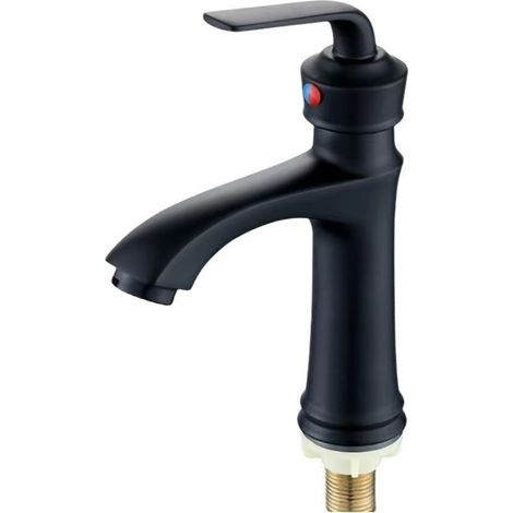 Robinet de lavabo monotrou avec vanne d'eau froide unique robinet de lavabo sous plan avec vanne d'eau froide unique robinet de théière noir à profil bas.