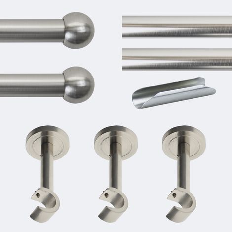 Kit de tringle à rideaux Nickel Mat 300cm Diam.20mm Embout Boule - Fixation Mur - Boulet (1/3)