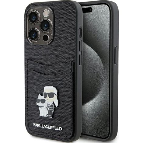 Karl Lagerfeld KLHCP15LSAPKCNPK iPhone 15 Pro 6.1 schwarz/schwarze Hartschale Saffiano Kartenfach Karl&Choupette Metall-Pin (1/5)