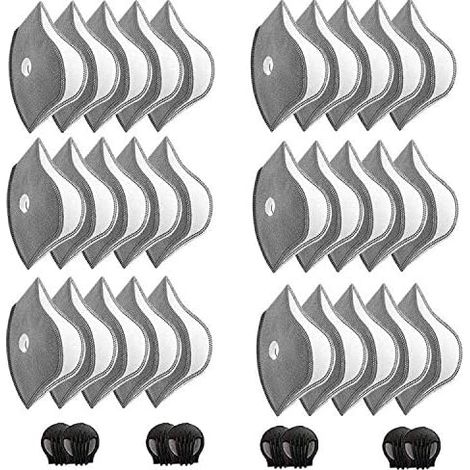 30 filtres à charbon actif pour masques, pièces de rechange anti-poussière, adaptés à la plupart des filtres de masques de cyclisme sportif sur bicyclette, avec 8 valves d’expiration respiratoires de (1/5)
