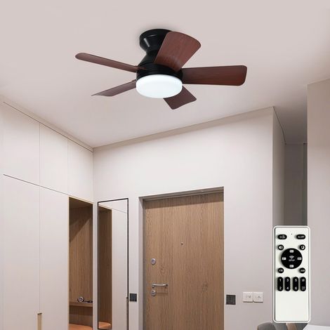 Ventilateur de plafond moderne avec lumière LED,66cm noir discret pour chambre,intérieur/extérieur - télécommande,montage encastré,5 pales réversibles,6 vitesses,minuterie (1/5)