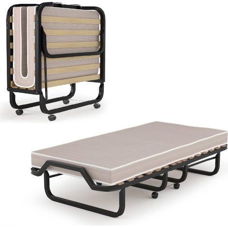 COSTWAY Cama Plegable con Colchón 80X200 cm, Cama Individual de Invitados con Marco Metálico Resistente y Colchón de Espuma, Cama Supletoria Plegable con Ruedas para Salón, Oficina (1/5)