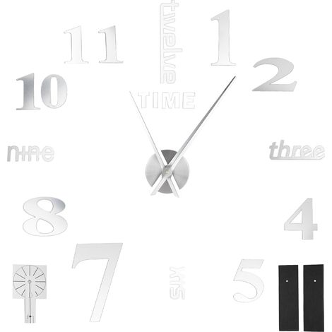 Moderne rahmenlose Wanduhr, Spiegelaufkleber für Wohn- und Schlafzimmerdekoration, Silber (1/5)