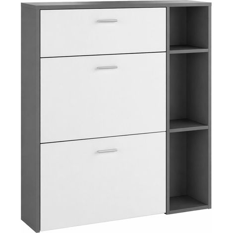 Scarpiera Mobile Portascarpe Salvaspazio Ingresso Con 2 Ribalte Doppia Profondità 1 Cassetto 3 Vani A Giorno Design Moderno Per Corridoio Sala 90 x 101.5 x 26 Cm Bianco e Grigio Cemento (1/5)