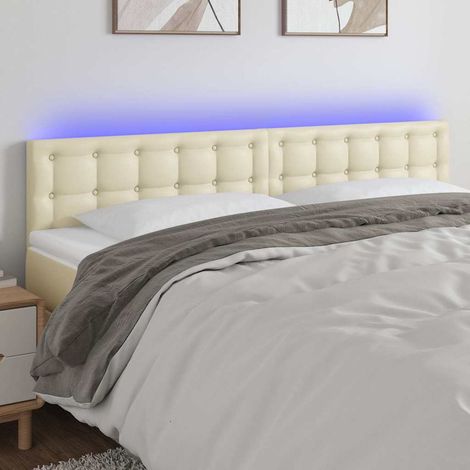 Tête de lit LED crème 160 x 5 x 78/88 cm en similicuir, 2 bandes LED - PANGIVO (1/5)