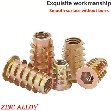 Threaded hexagonal nuts for furniture – Pack of 20 pieces M8 × 15 mm, flat head, ladder-shaped insert, zinc-plated steel