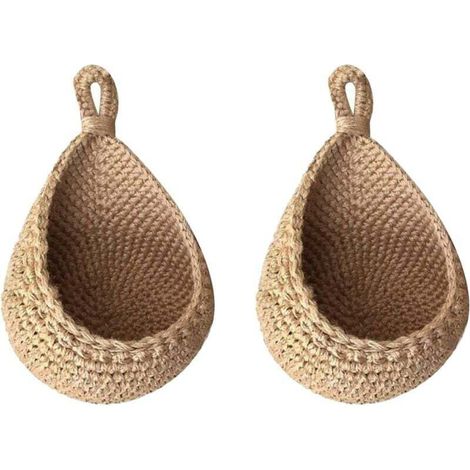 Lot de 2 paniers muraux à suspendre, panier de rangement pour légumes et fruits en corde de coton décoratif pour salon, salle de bain, cuisine et chambre à coucher (20 x 19 x 25 cm) (1/3)