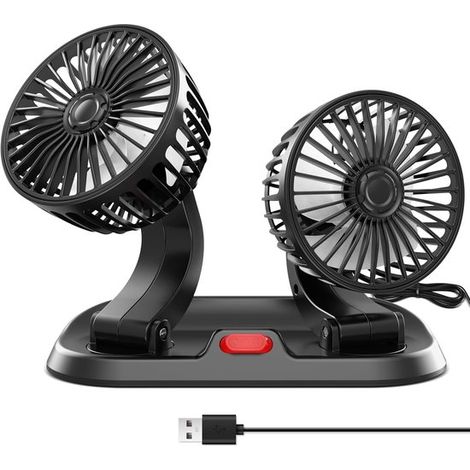 Ventilatore per auto - Ventilatore a doppia testa - Ventilatore USB - Potente doppia velocità - Rotazione a 360° - Ventola di raffreddamento - Accessori per auto - Adatto per SUV, camper, camion, furg