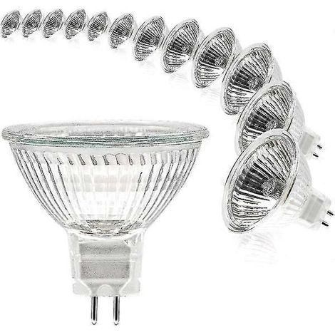 Ampoule spot MR16 12 V 20 W, culot GU5.3, intensité variable, 2 broches, halogène, blanc chaud 2700 K, lot de 12 (mr16-20w-12p)