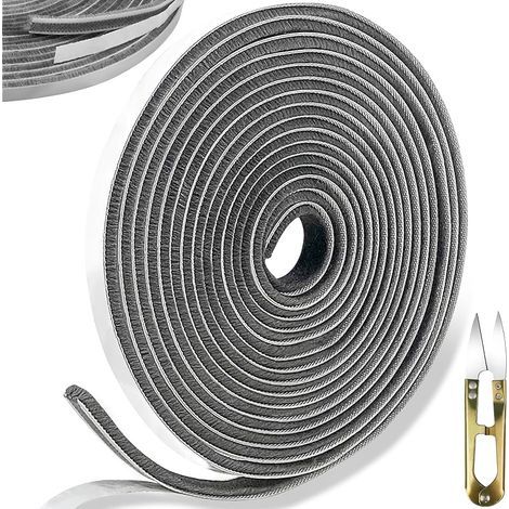 Joint à brosse autocollant, 10 m, 9 mm (l) x 5 mm (D), bande d'étanchéité autocollante anti-insectes, anti-poussière et anti-bruit avec dos adhésif, baguette à brosse pour portes coulissantes
