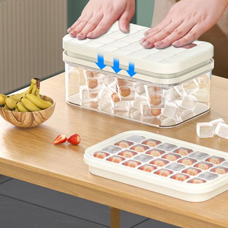 Bac à glaçons carré à 56 compartiments et 2 couches, grande capacité, avec couvercle et bac pour usage domestique (1/5)