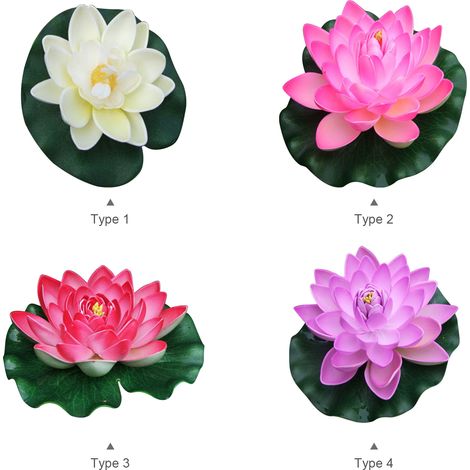 Nénuphar artificiel flottant lotus feuille décoratif bassin aquarium EVA 7 pouces 2 fleurs résistant intempéries facile installation (1/4)