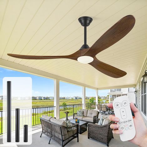 Ventilateur de plafond extérieur 152 cm pour terrasse, style campagne rustique, LED dimmable 3 températures pour salon
