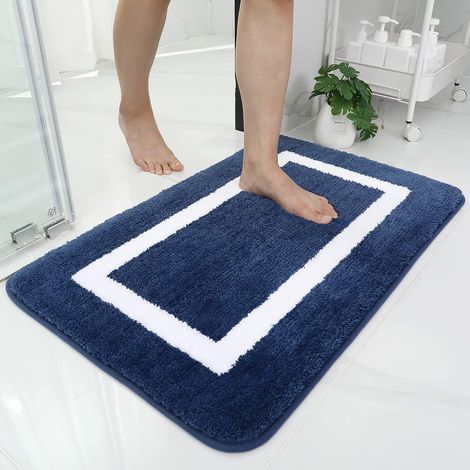 Tapis de Bain Antiderapant, Tapis Salle de Bain en Microfibre Douce, Absorbant à Poils Longs, Lavable en Machine - 50 x 76 cm - Bleu Marine (1/5)