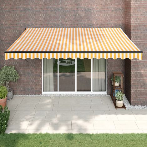 Auvent rétractable, Store Banne, Marquise Brise-soleil jaune et blanc 4,5x3 m tissu et aluminium LKOWF53899 (1/5)